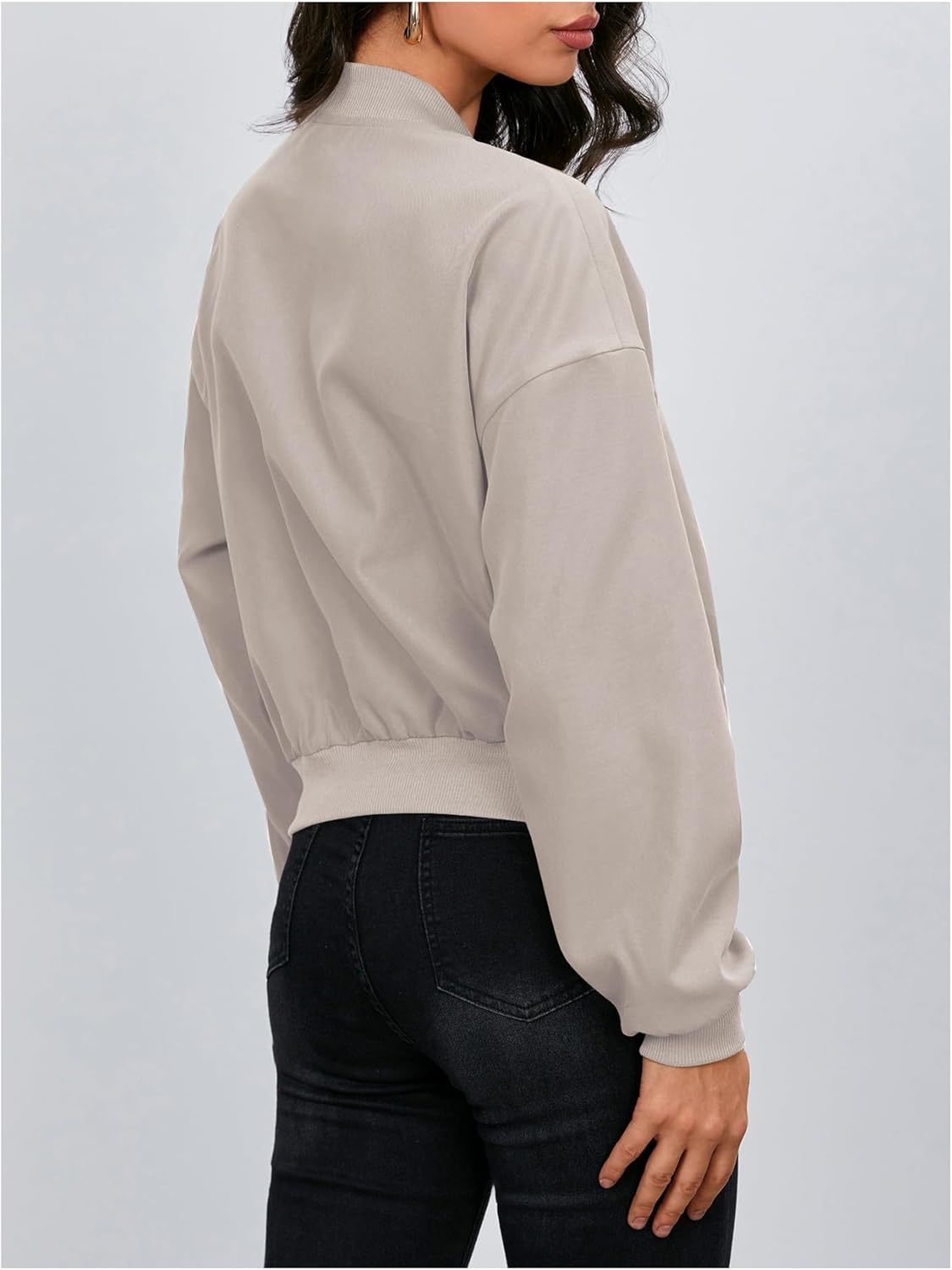 Women Cropped Bomber Jackets Casual Lightweight Jacket Zip Up Long Sleeve Coat Fall Jacket - Image 2