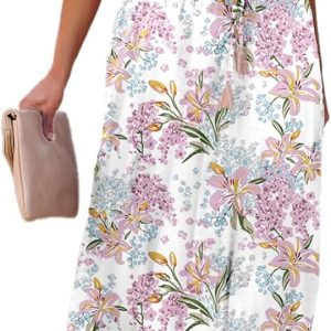 Womens Strapless Dresses Casual Summer High Waist Side Split Flowy Boho Maxi Dress