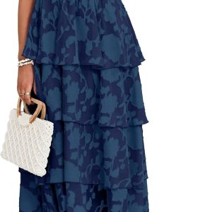 Womens Summer Strapless Maxi Dress 2026 Boho Floral Off Shoulder Wedding Guest Dresses Tiered Beach Long Sundress